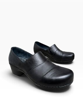 Dansko Tenley Black Leather Pleated Slip On Clogs EU 38 US 7.5